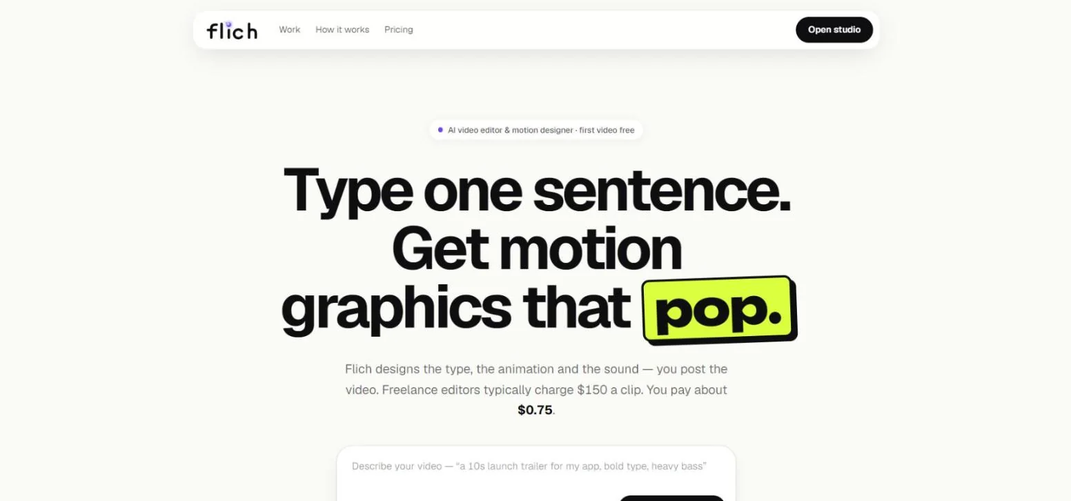 Preview of Flich, an AI video editor and motion graphics generator